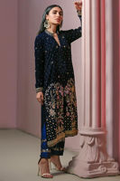 Navy Blue Embroidered Velvet Salwar Kameez (3-Piece) - Image 4