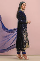 Navy Blue Embroidered Velvet Salwar Kameez (3-Piece) - Image 5