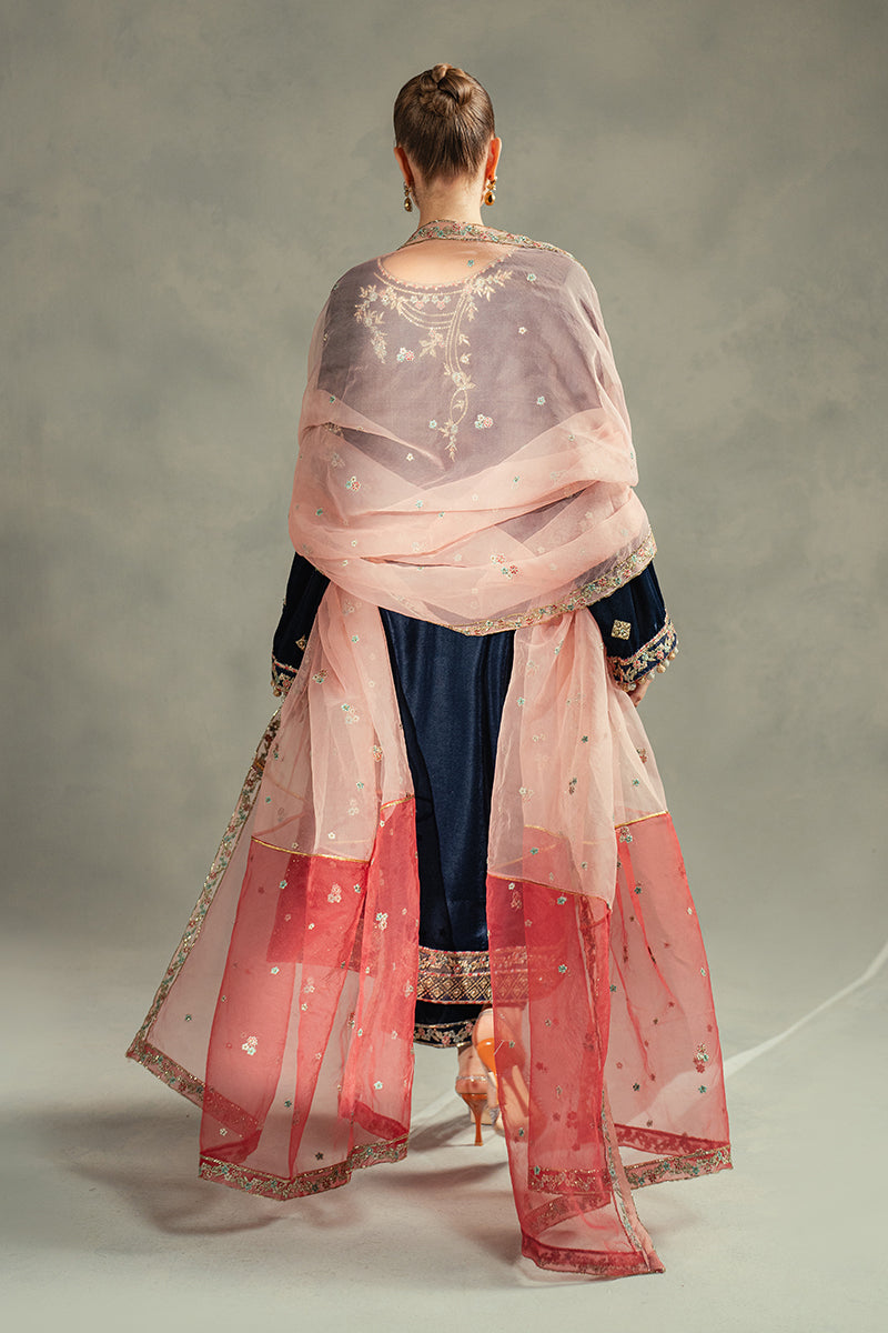 Navy Blue Embroidered Velvet Salwar Kameez (3-Piece) - Image 10