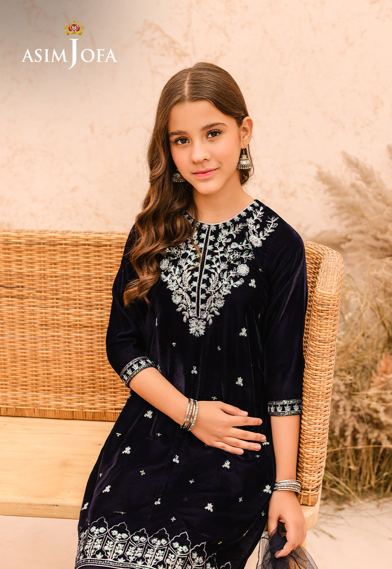 Pakistani Navy Blue Embroidered Velvet 3-Piece Suit - Image 5