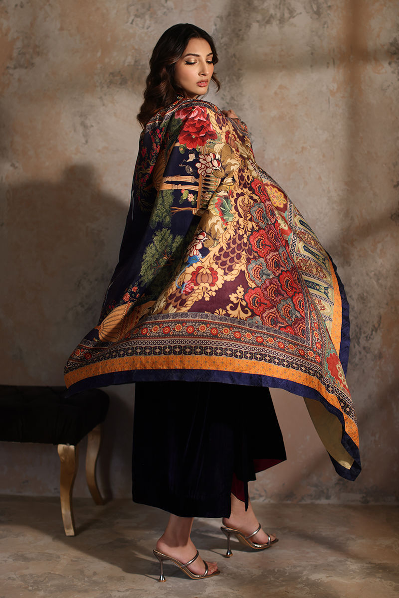 Navy Blue Embroidered Velvet Salwar Kameez (3-Piece) - Image 7