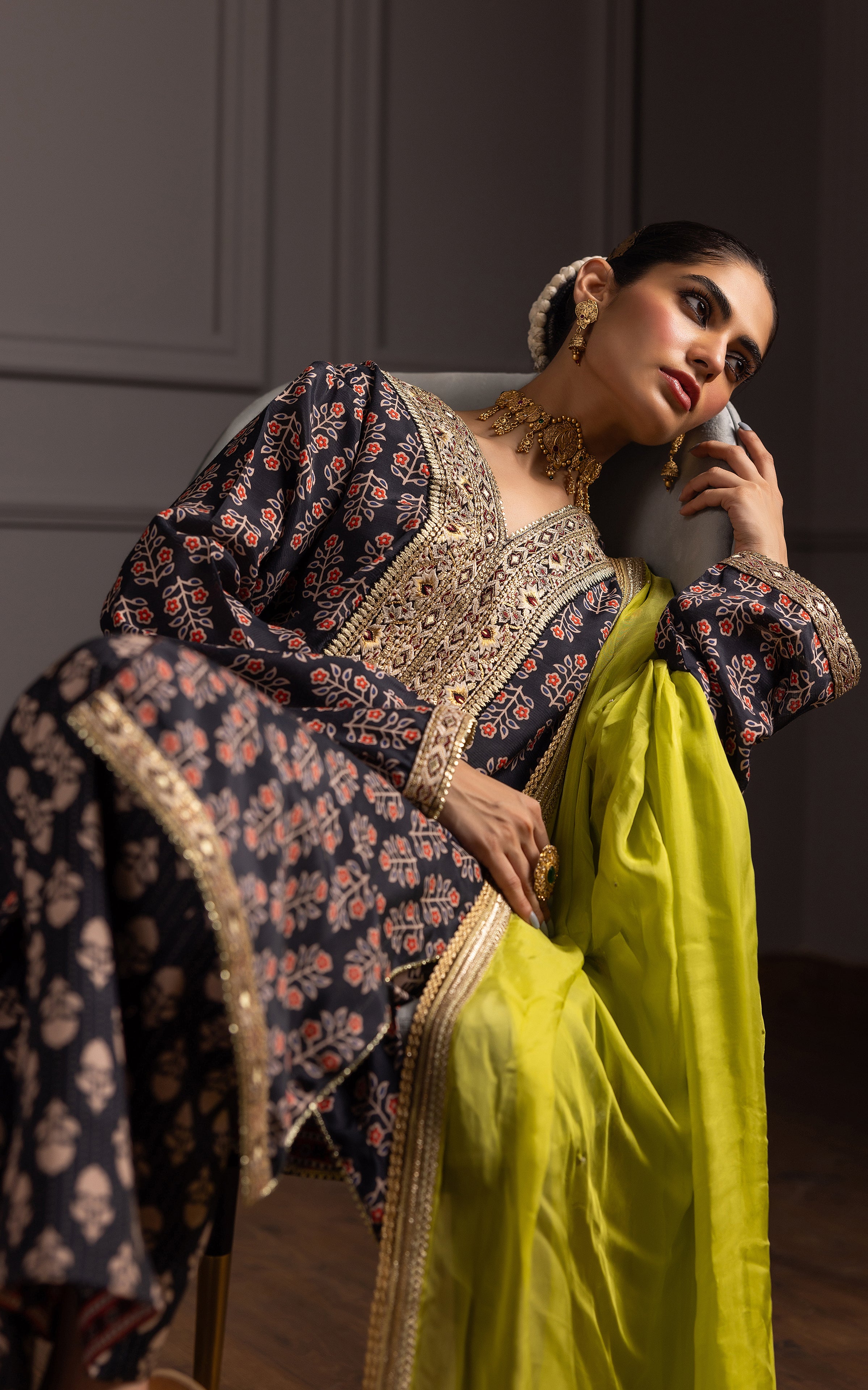 Pakistani Navy Embroidered Viscose Silk Salwar Kameez (3-Piece) - Image 2