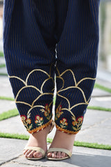 Pakistani Navy Zari-Embroidered Cotton Shalwar (1-Pc) - Image 2