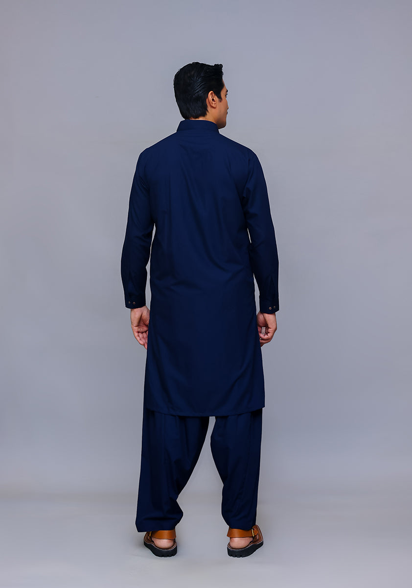 Navy Poly Viscose Classic Fit Shalwar Kameez (2-Piece) - Image 3