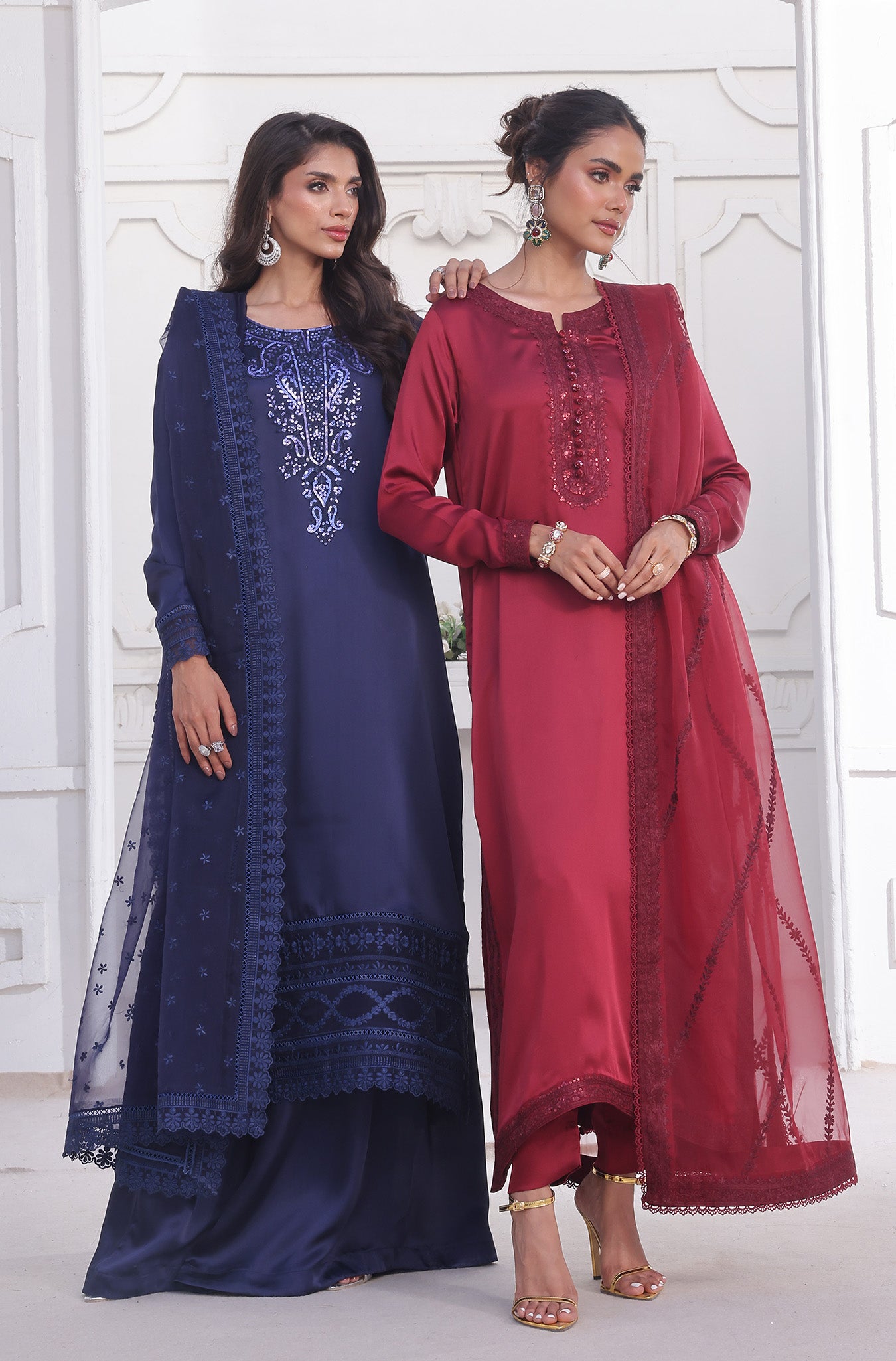 Navy Blue Embroidered Silk Sharara (3-Piece) - Image 5