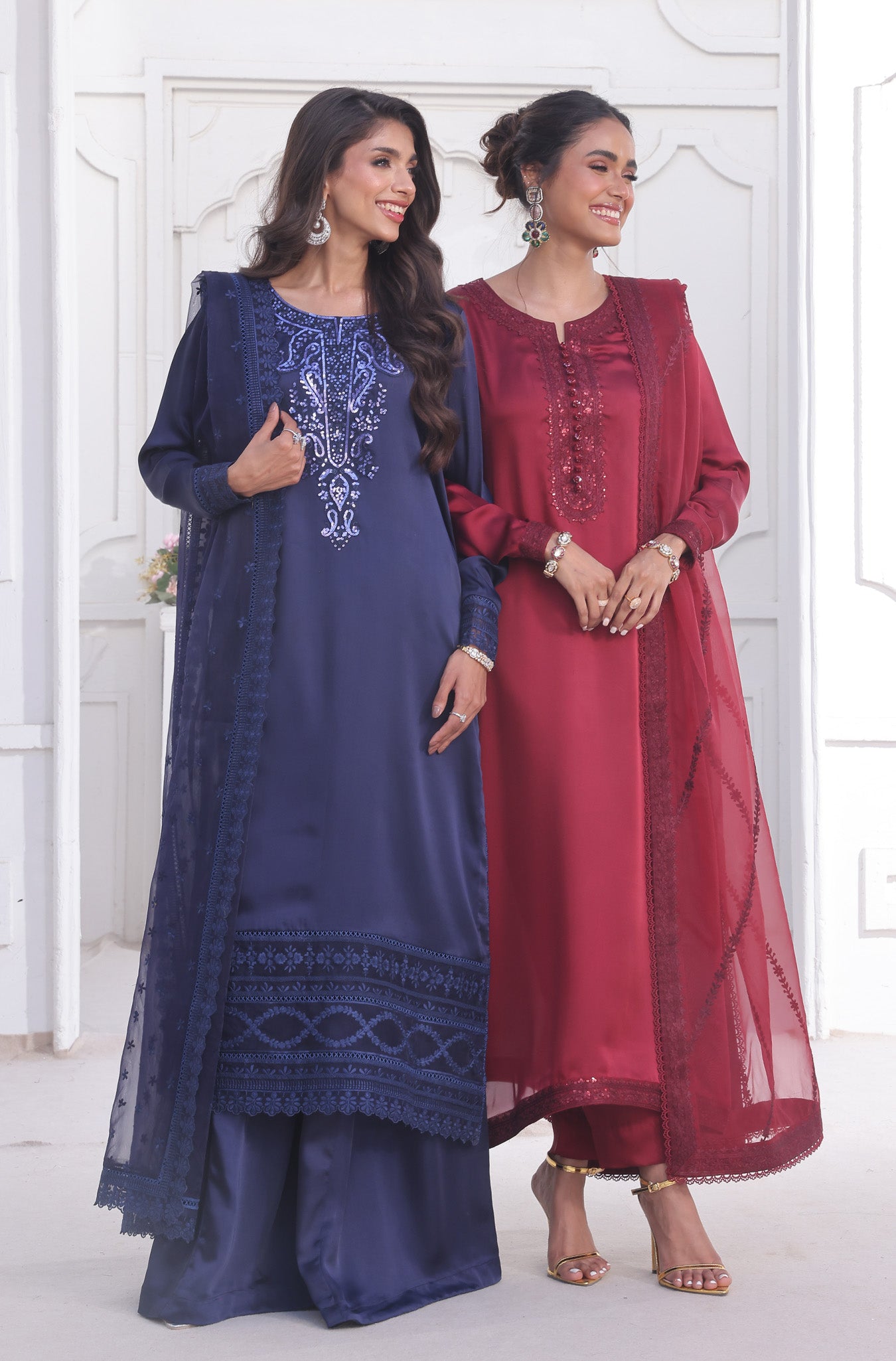Navy Blue Embroidered Silk Sharara (3-Piece) - Image 6