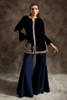 Navy Blue Embroidered Velvet Sharara Set (3-Piece) - Image 5
