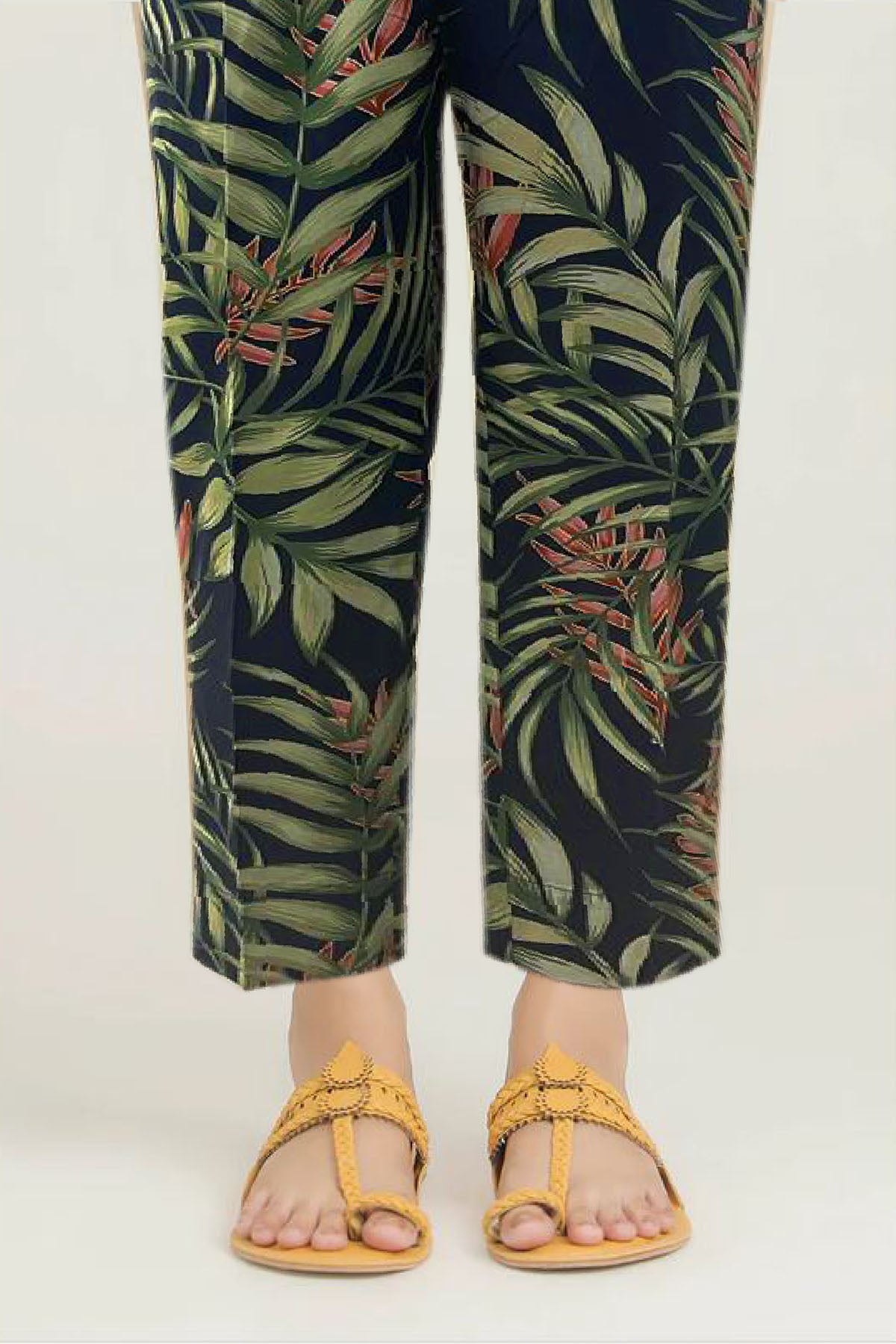 Navy Digital Printed Cotton Straight Trouser (1-Pc) - Image 1