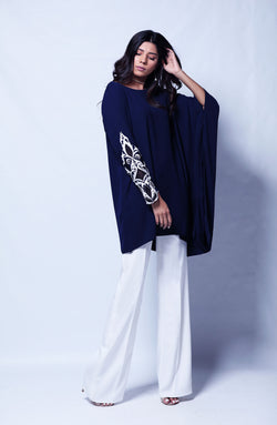 Pakistani Navy Embroidered Georgette Chiffon Tunic (2-Piece) - Image 1