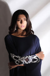 Pakistani Navy Embroidered Georgette Chiffon Tunic (2-Piece) - Image 3