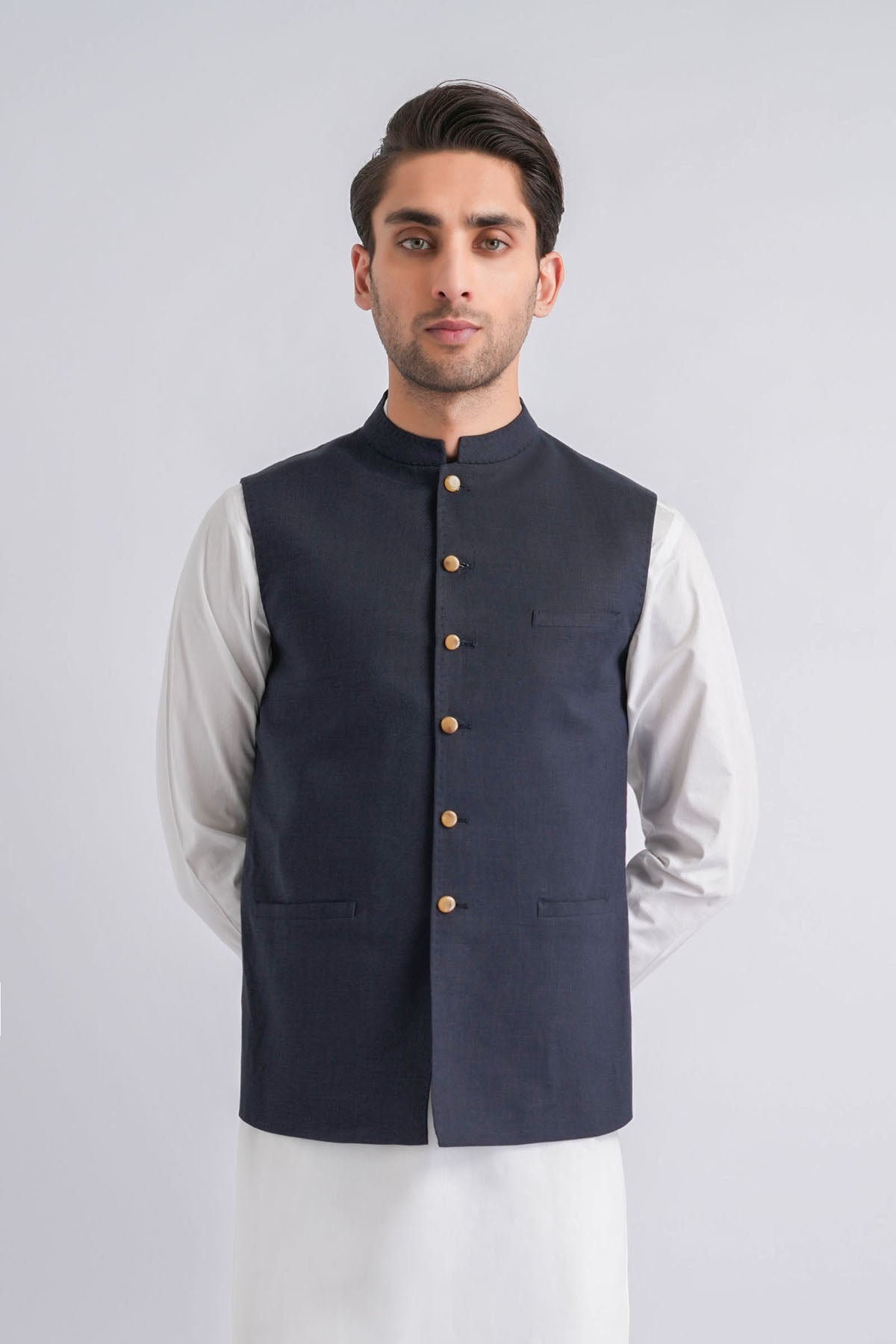 Navy Irish Linen Waistcoat (1-Pc) - Image 2