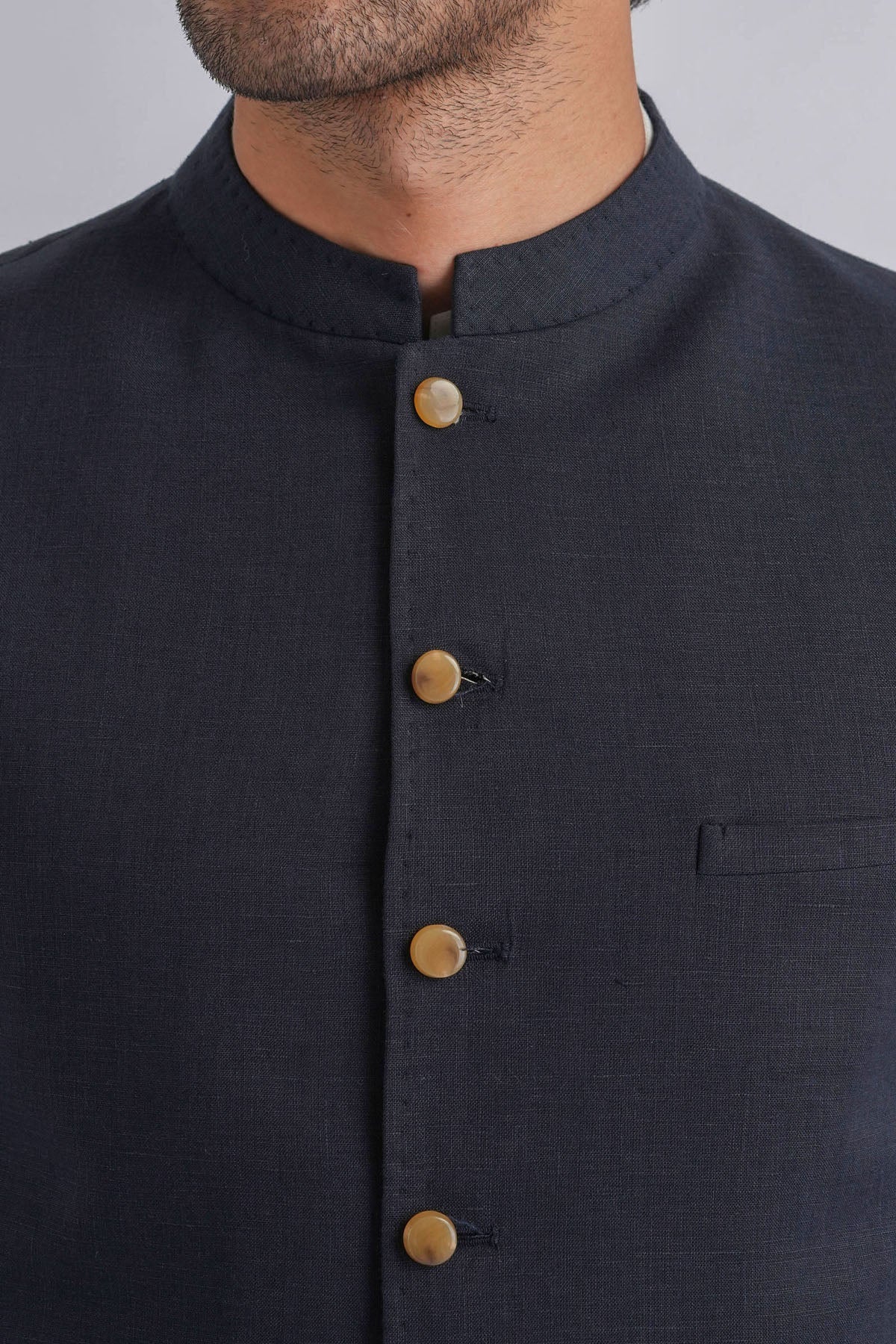 Navy Irish Linen Waistcoat (1-Pc) - Image 3