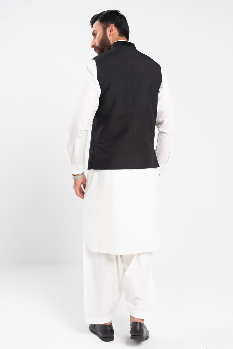 Navy Blue Blended Fabric Waistcoat Kurta Set (3-Piece) - Image 4