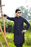 Navy Blue Boski Waistcoat Kurta Set (3-Piece) - Image 2