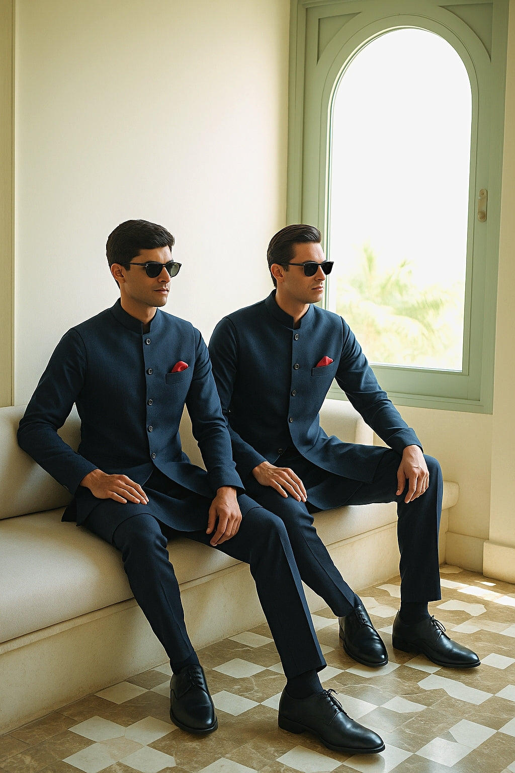 Navy Cotton Silk Waistcoat Kurta Pyjama (3-Piece) - Image 2