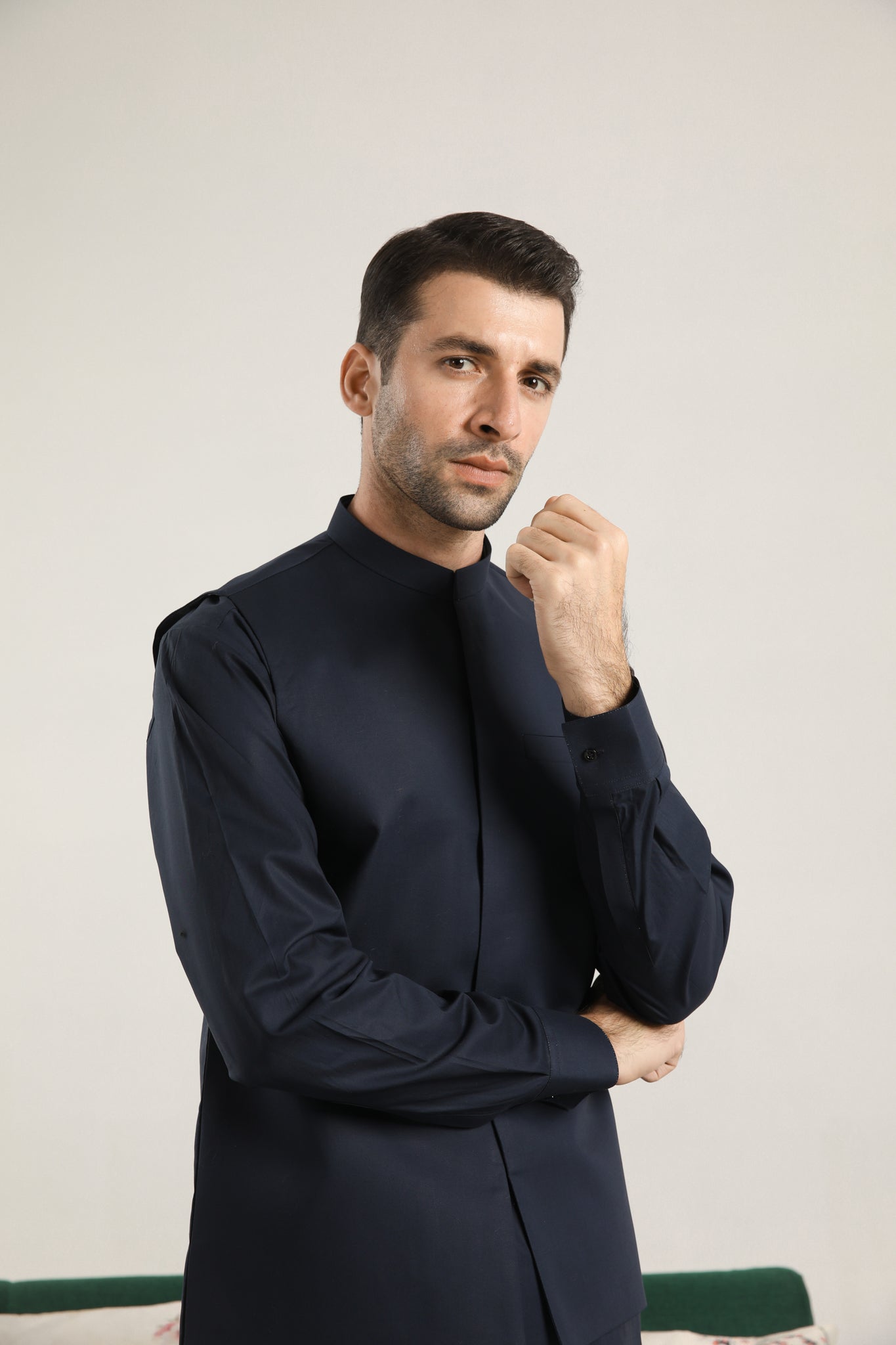Dark Navy Blue Cotton Waistcoat Kurta Set (3-Piece) - Image 3