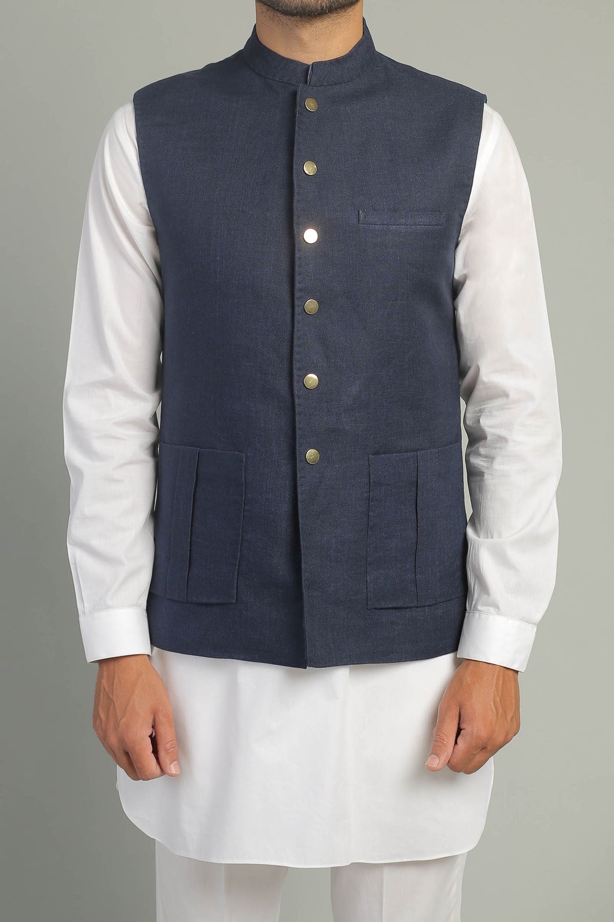 Navy Solbiati Linen Waistcoat (3-Piece) - Image 1