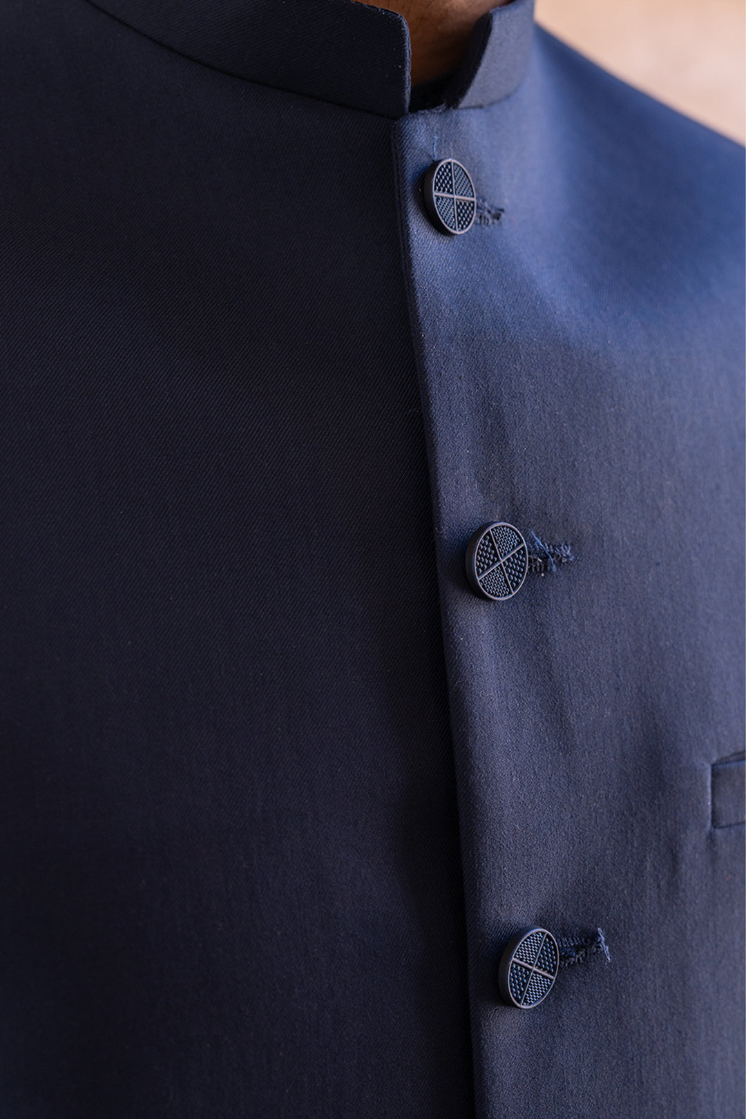 Navy Matte Suiting Waistcoat Kurta Set (3-Piece) - Image 4