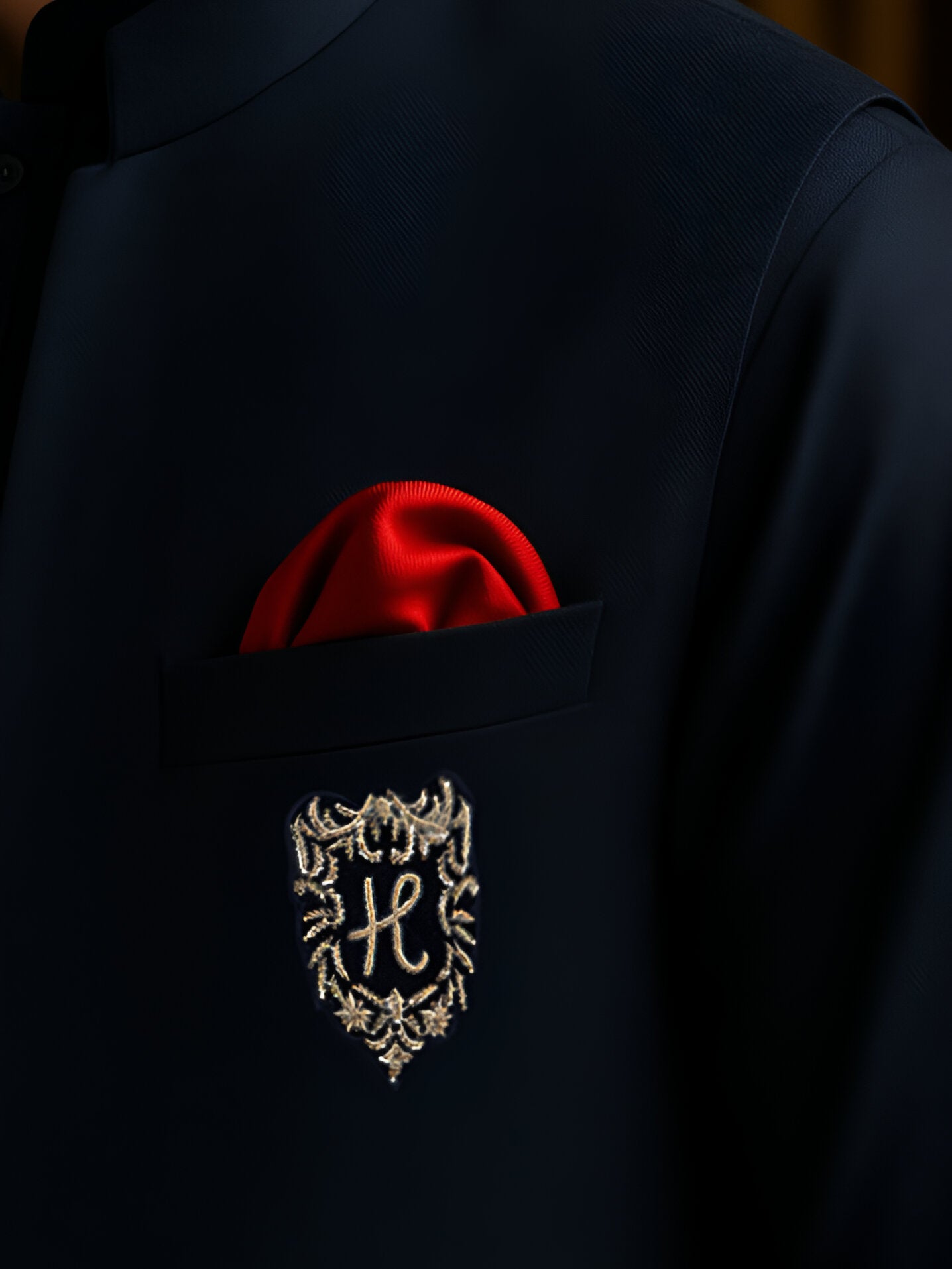 Navy Blue Embroidered Poly-Viscose Waistcoat Kurta (3-Piece) - Image 3