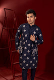 Navy Blue Embroidered Cotton-Silk Waistcoat Kurta (3-Piece) - Image 6