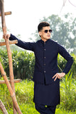 Navy Blue Suiting Blend Waistcoat Kurta (3-Piece) - Image 2
