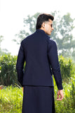 Navy Blue Suiting Blend Waistcoat Kurta (3-Piece) - Image 4