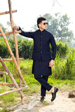 Navy Blue Suiting Blend Waistcoat Kurta (3-Piece) - Image 5