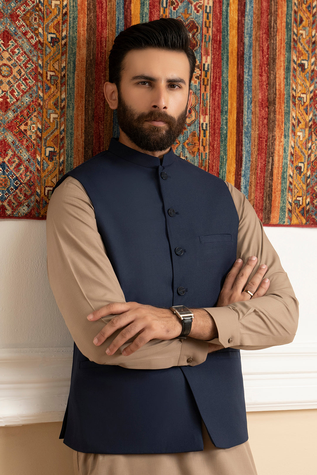 Navy Suiting Fabric Men's Waistcoat (1-Pc) - Image 1