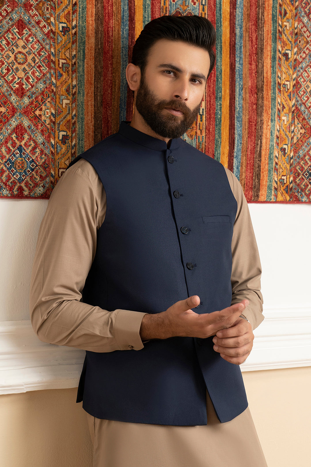 Navy Suiting Fabric Men's Waistcoat (1-Pc) - Image 11