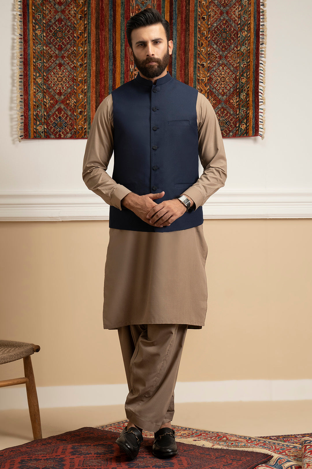 Navy Suiting Fabric Men's Waistcoat (1-Pc) - Image 12