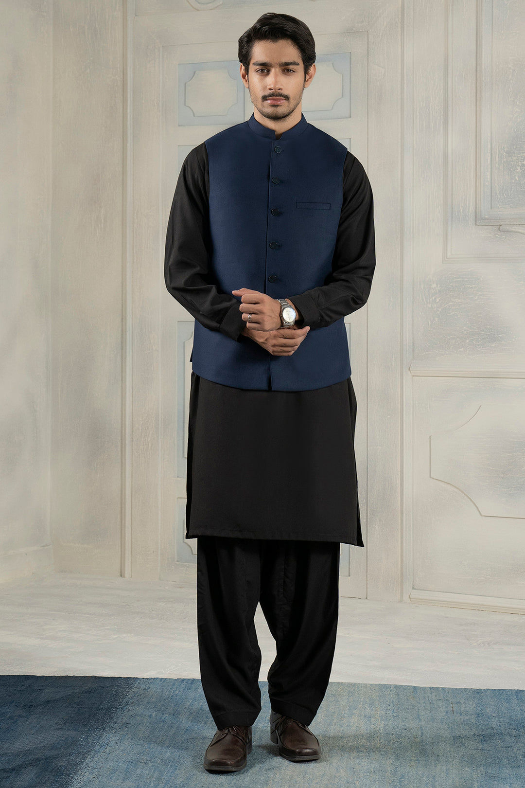 Navy Suiting Fabric Men's Waistcoat (1-Pc) - Image 14