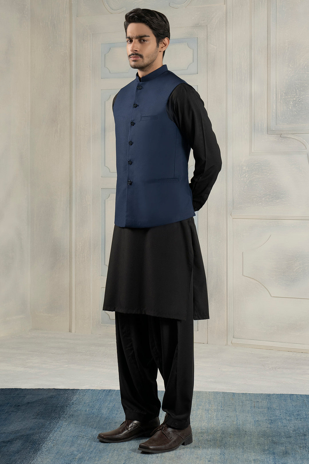 Navy Suiting Fabric Men's Waistcoat (1-Pc) - Image 19