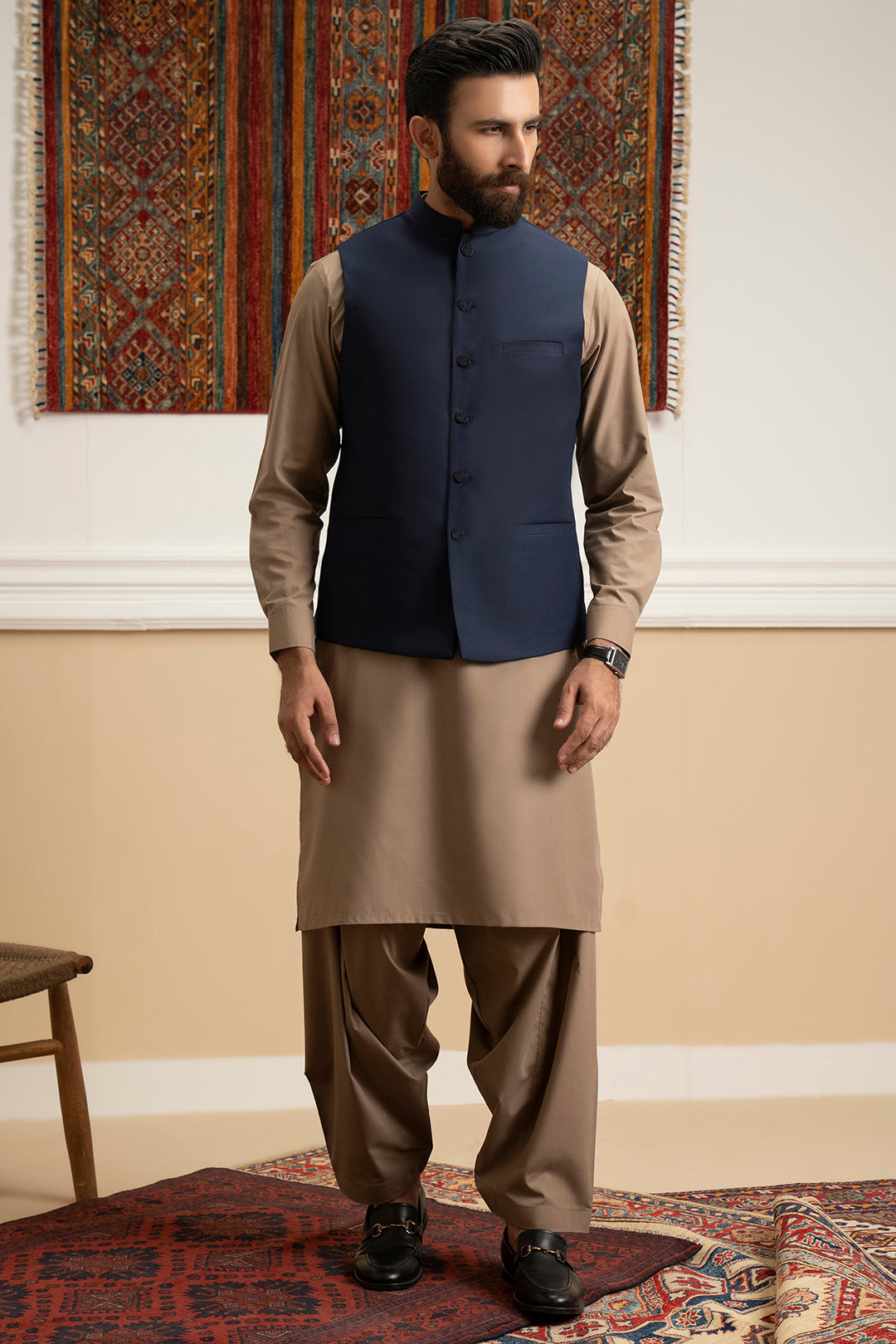 Navy Suiting Fabric Men's Waistcoat (1-Pc) - Image 2