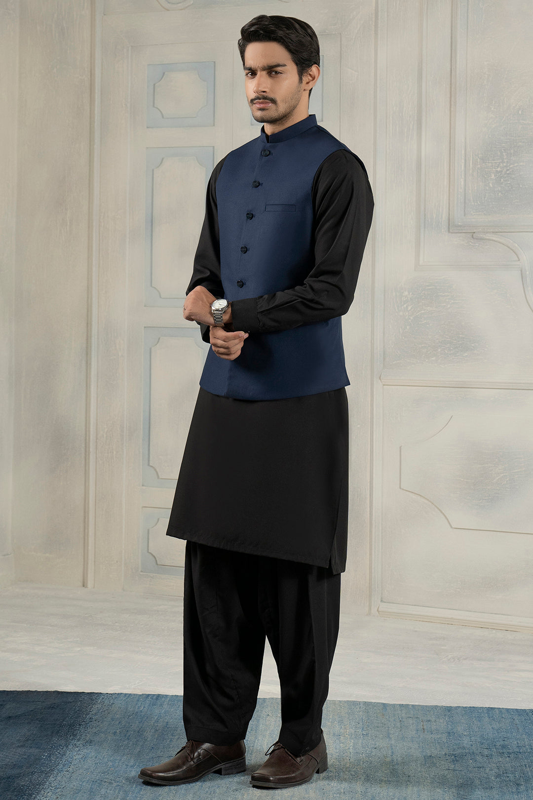 Navy Suiting Fabric Men's Waistcoat (1-Pc) - Image 21