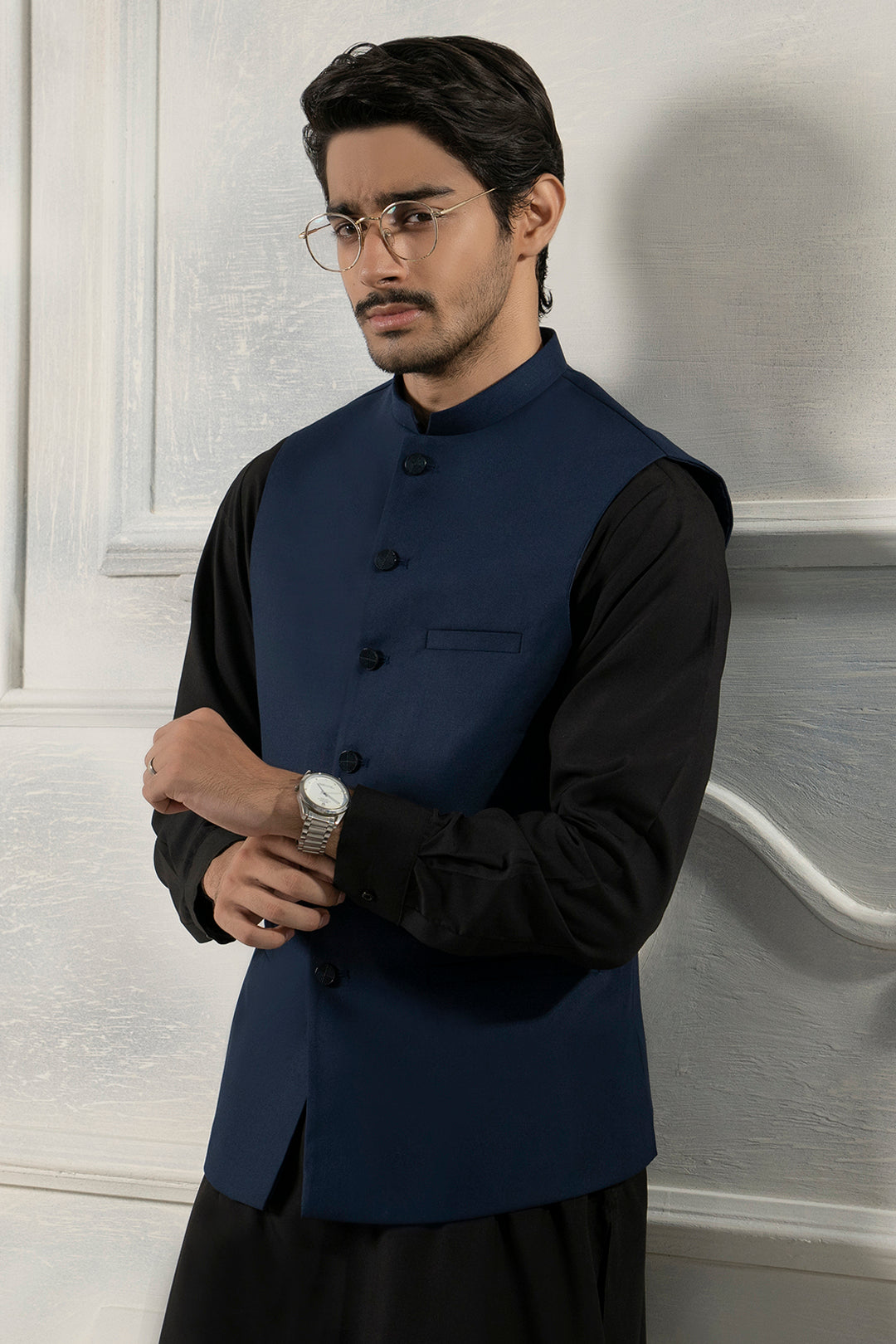 Navy Suiting Fabric Men's Waistcoat (1-Pc) - Image 22