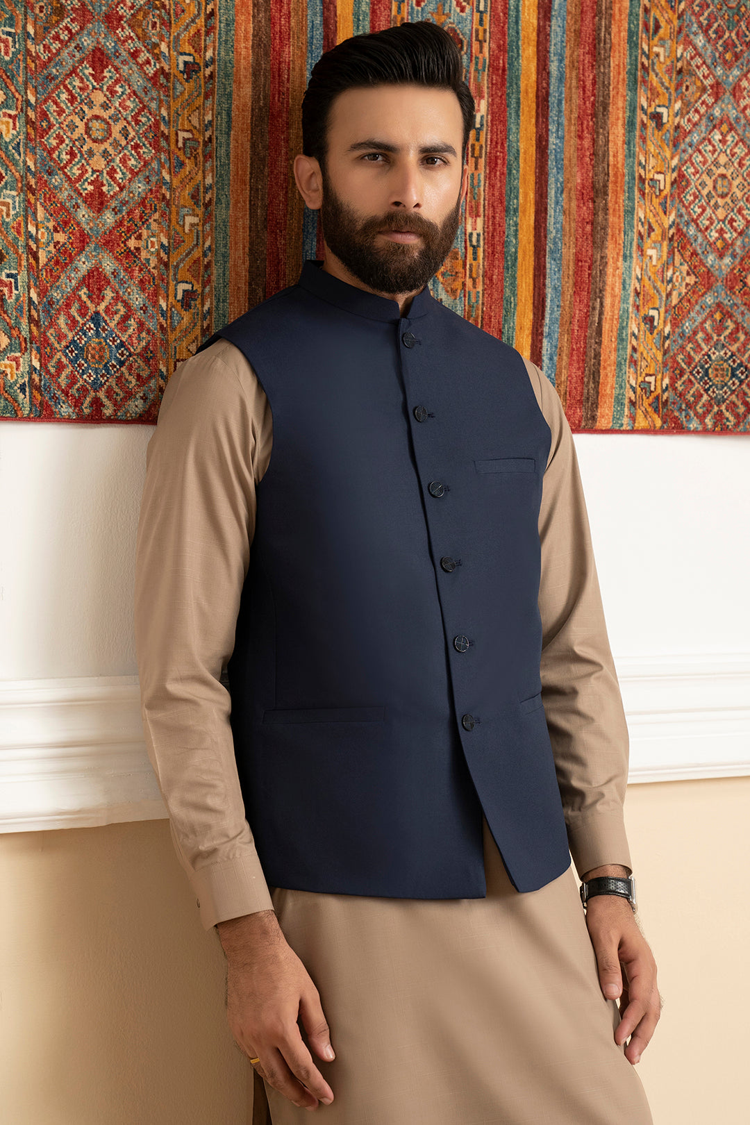 Navy Suiting Fabric Men's Waistcoat (1-Pc) - Image 3