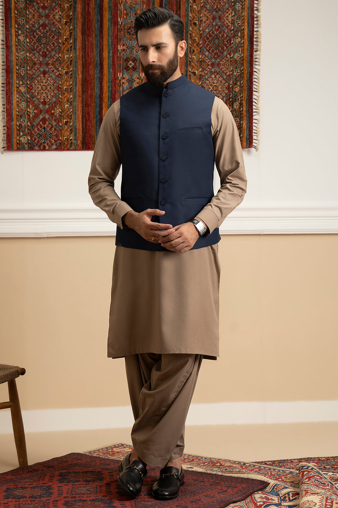 Navy Suiting Fabric Men's Waistcoat (1-Pc) - Image 7