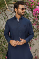 Navy Blue Embroidered Suiting Waistcoat Kurta (3-Piece) - Image 7