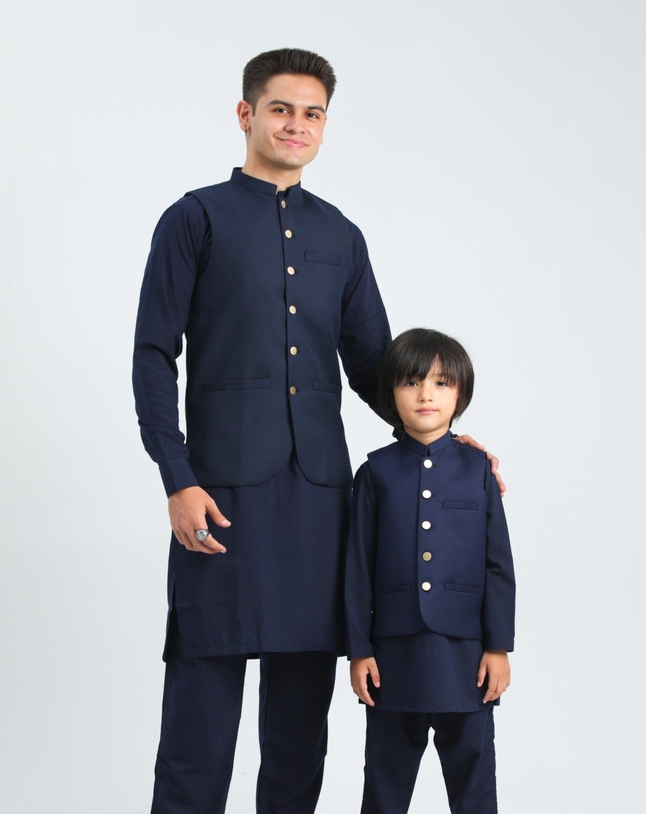 Navy Blue Suiting Waistcoat Kurta Set (3-Piece) - Image 4