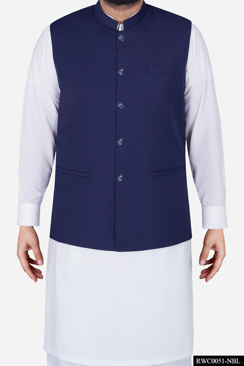 Navy Blue Suiting Waistcoat Kurta (3-Piece) - Image 1
