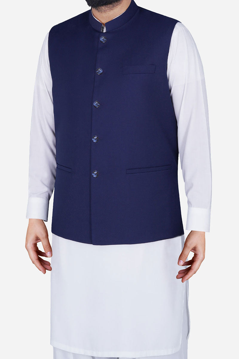 Navy Blue Suiting Waistcoat Kurta (3-Piece) - Image 2