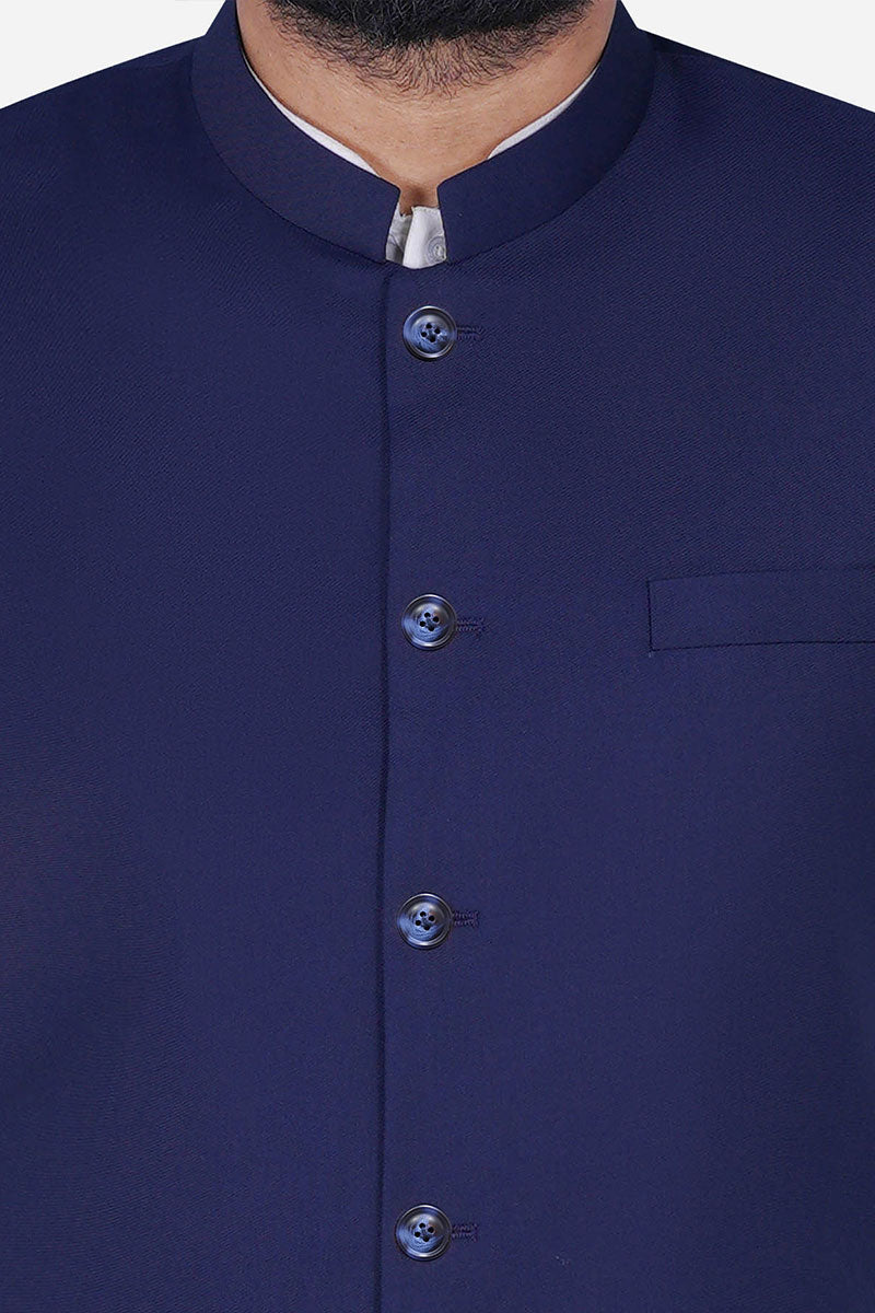 Navy Blue Suiting Waistcoat Kurta (3-Piece) - Image 3