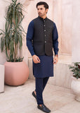 Navy and Black Blended Waistcoat Kurta (3-Piece) - Image 3