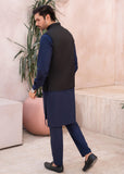 Navy and Black Blended Waistcoat Kurta (3-Piece) - Image 4