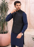Navy and Black Blended Waistcoat Kurta (3-Piece) - Image 5