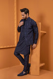 Navy Blue Embroidered Wash & Wear Waistcoat Kurta (3-Piece) - Image 2