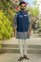 Navy Blue Embroidered Suiting Waistcoat (1-Pc) - Image 2