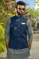 Navy Blue Embroidered Suiting Waistcoat (1-Pc) - Image 3