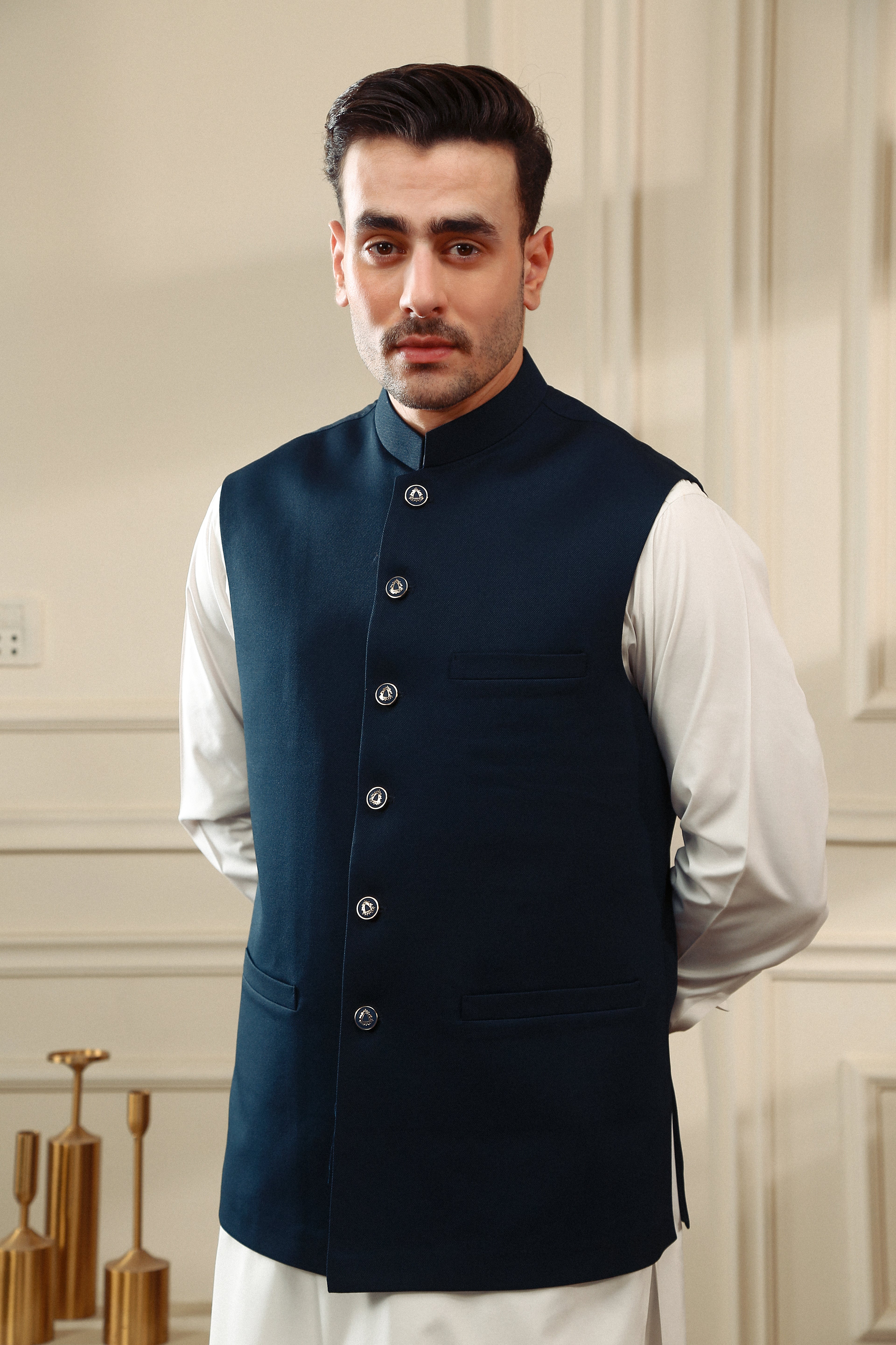 Navy Suiting Waistcoat with Metal Buttons (2-Piece) - Image 1