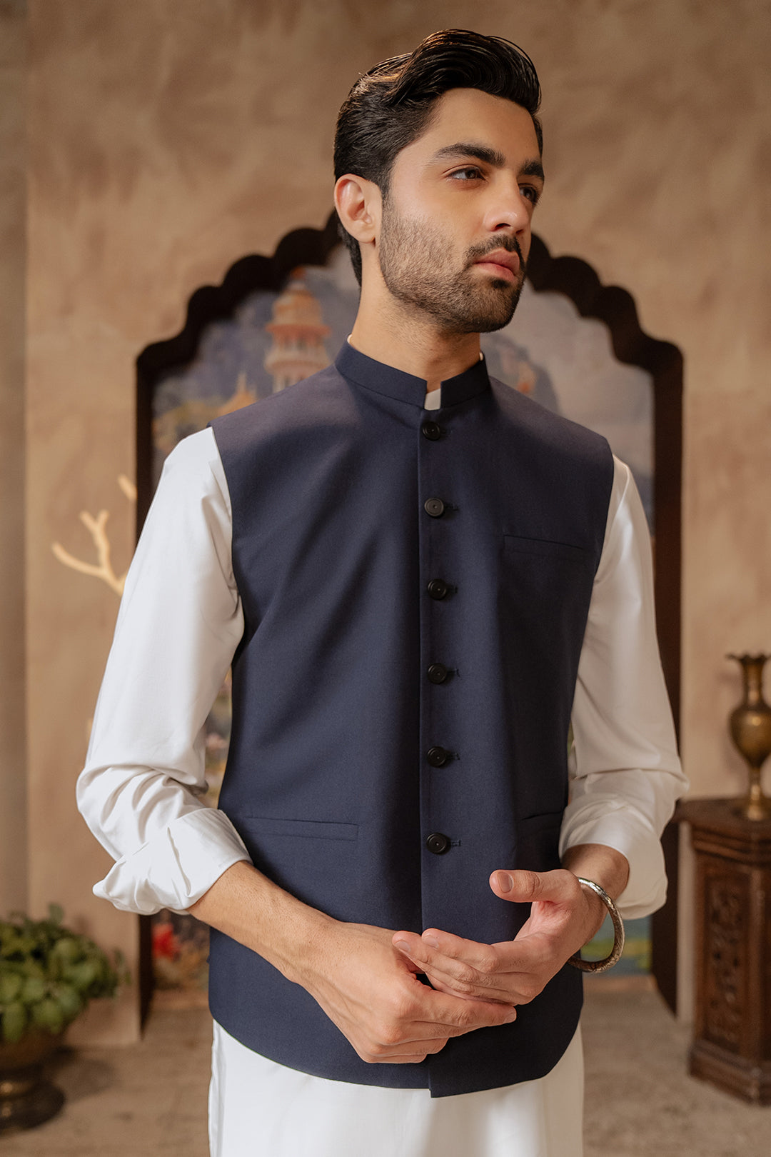 Navy Suiting Fabric Men's Waistcoat (1-Pc) - Image 3